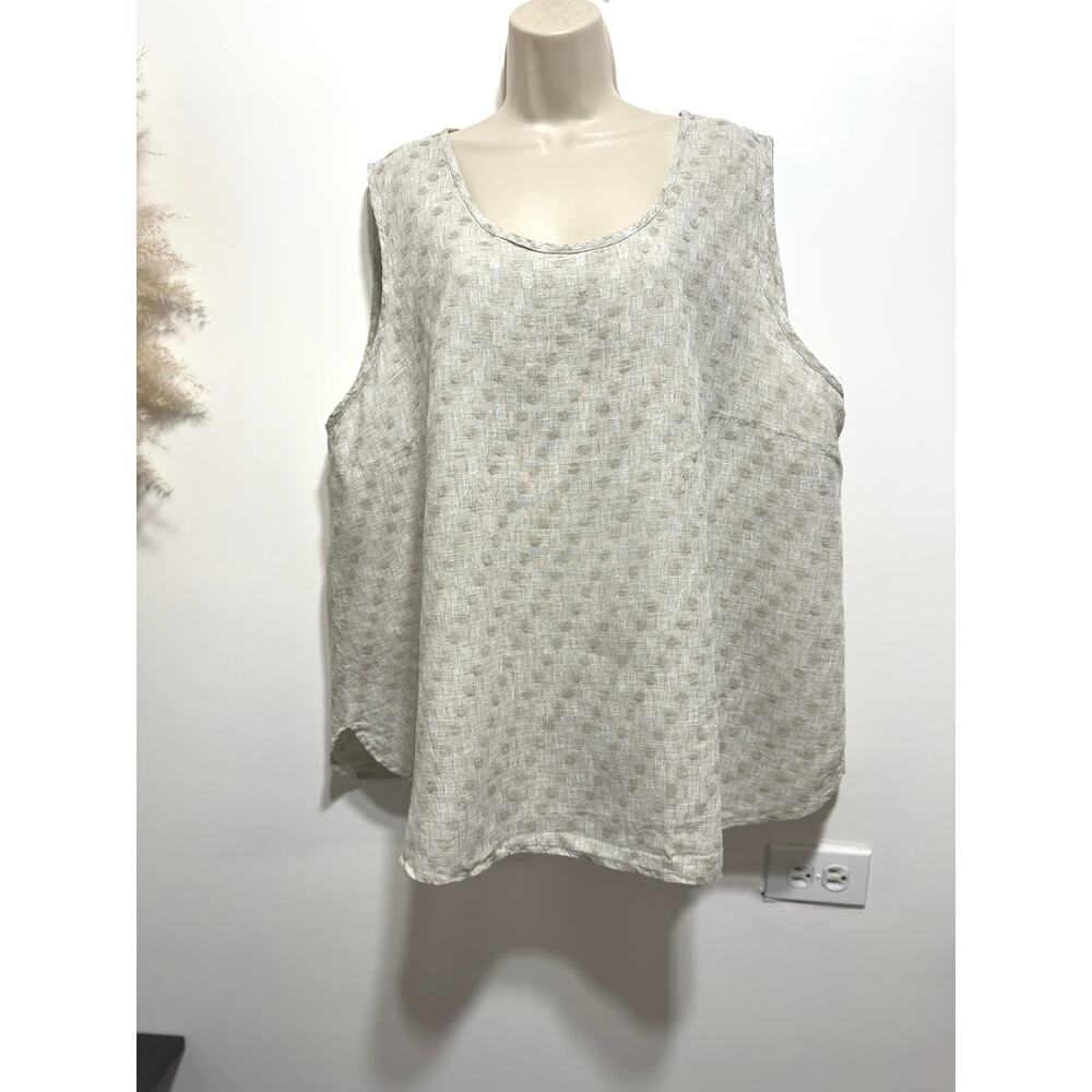 FLAX 100% Linen Beige Polka Dot Lagenlook Coastal Boho Tank Top 2G Plus Sz 22/24